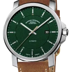 luxury green faced watch with leather strap.