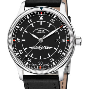 AOPA Aerosport Limited Edition watch with black face and black leather strap.